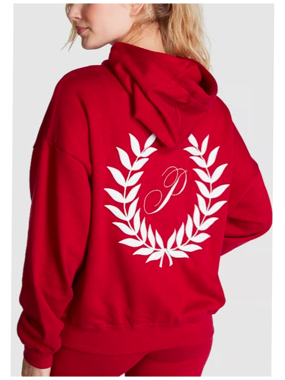 PINK Victoria's Secret Red Zip Hoodie with Embroidered Crest Size Medium